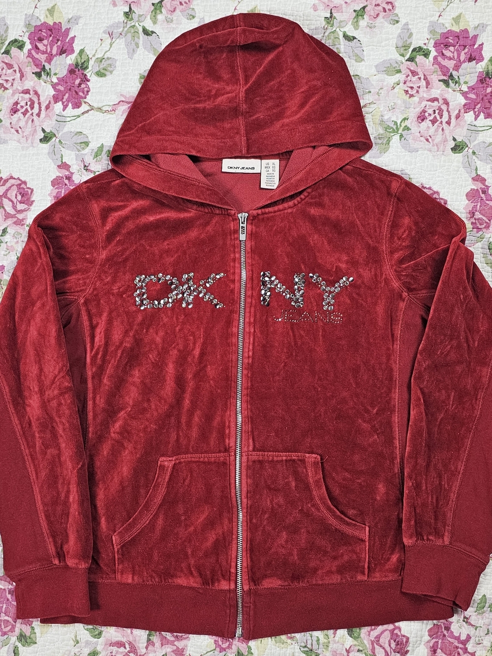 DKNY Womens Red Hooded Zip Jacket